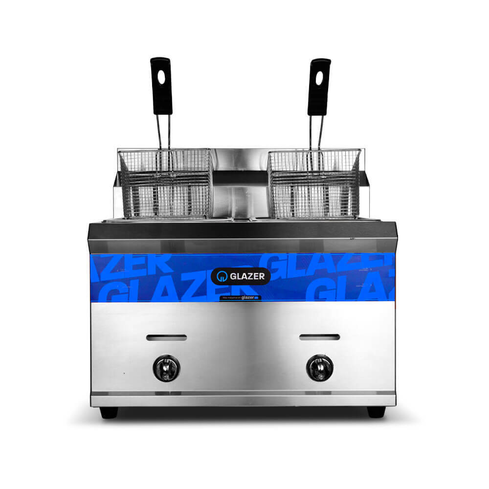 Freidora a gas de 2 tolvas capacidad 8 litros cada tolva Glazer GC-FG8L-2